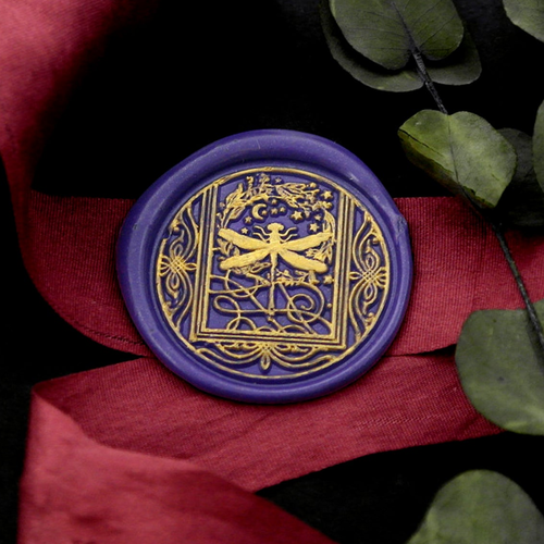 Main Dragonfly Moon Stars Metal Stamp / Wedding Wax Seal Stamp image